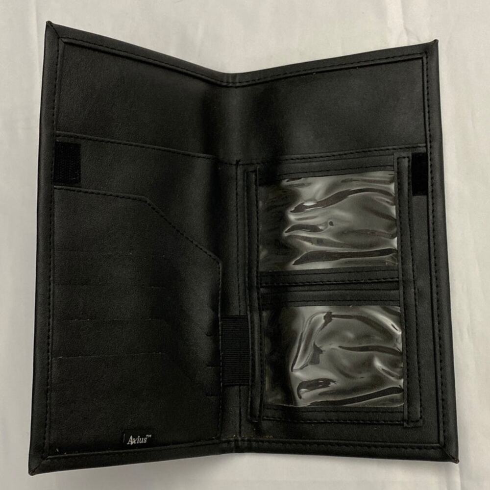 Black Travel Wallet case pouch Passport ID 9.5”x5” hook loop closure thick Good